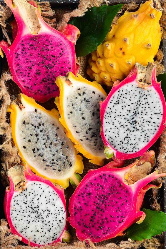 a group of mixed dragon fruits